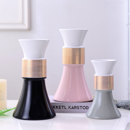 simple modern ins platinum gray pink two-tone ceramic vase flower home decoration decoration crafts