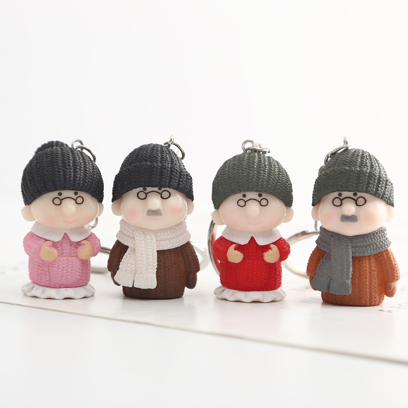 PVC可爱创意公公婆婆男女情侣夫妻钥匙链扣挂件配件节日活动礼品