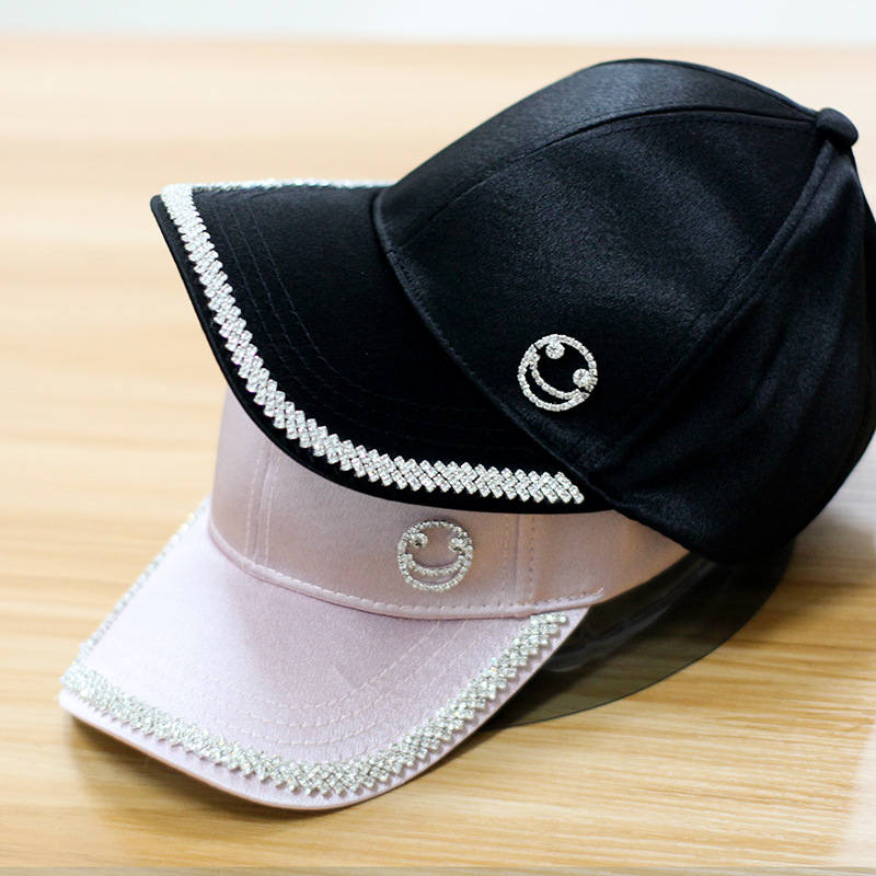 日系时尚青年春夏季水钻棒球帽女韩版出游逛街笑脸遮阳ins鸭舌帽