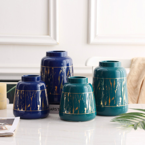 Modern Simple Luxury European Green Blue Gold Ceramic Vase Flower Vase Home Soft Decoration Decoration Phalaenopsis Flower Pot