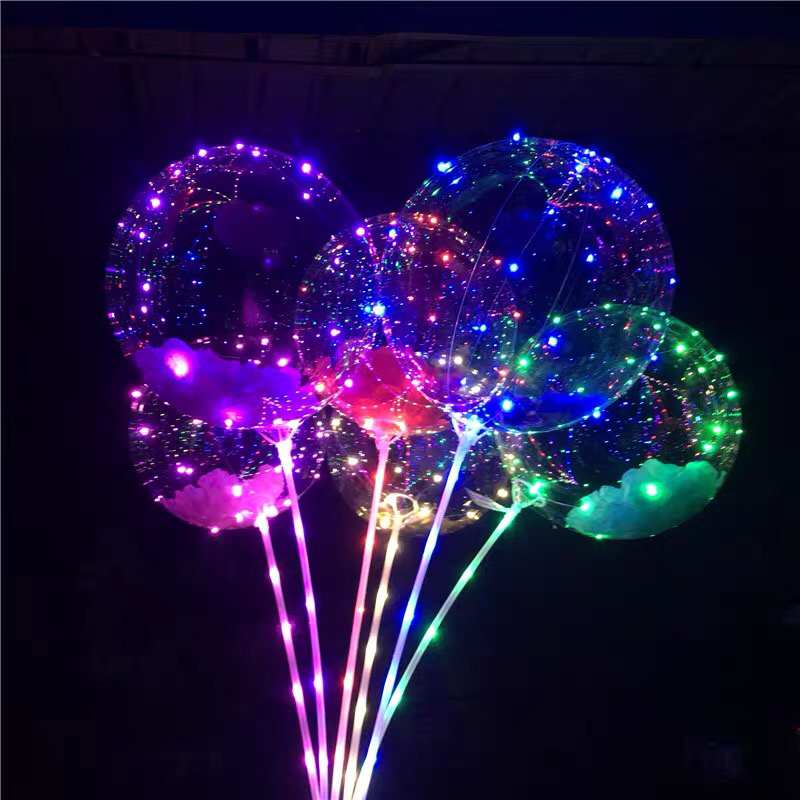 网红气球透明波波球带灯LED彩灯波波球带杆羽毛发光气球灯光批发