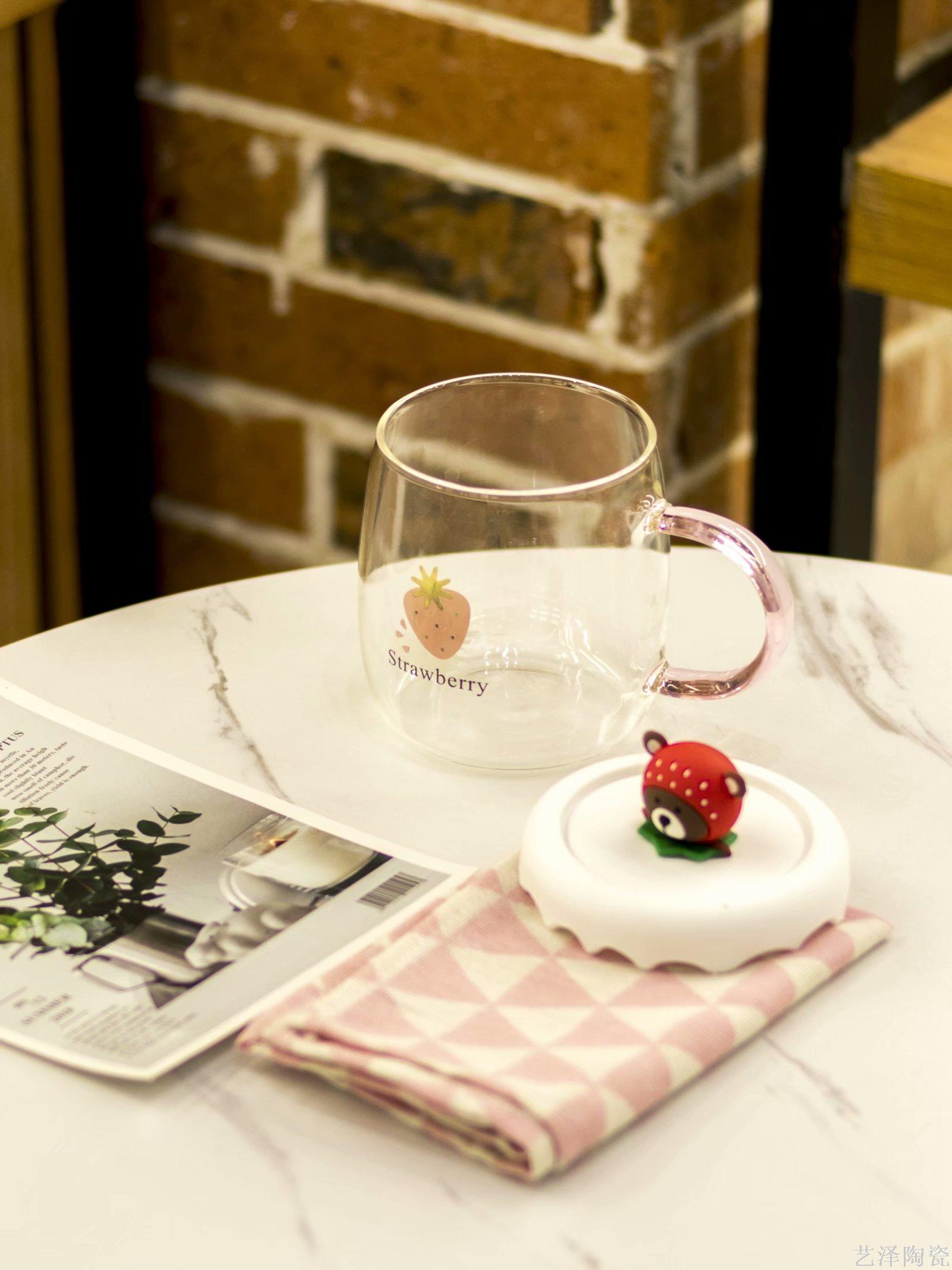 可爱小熊玻璃杯带陶瓷盖水杯夏日陶瓷杯