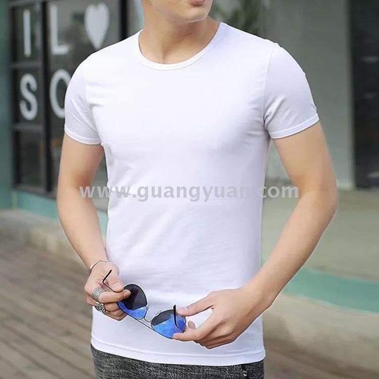 摆地摊夏季白色T恤男短袖纯色圆领体恤男士修身潮流黑色打底衫