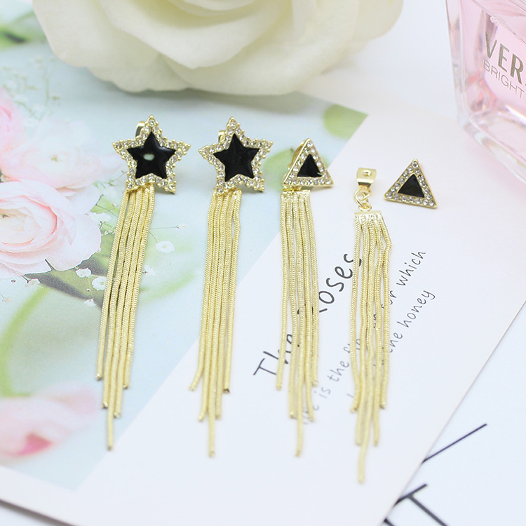 S925银针韩版耳饰五角星三角蝴蝶结流苏正方滴油耳环夜市地摊爆款