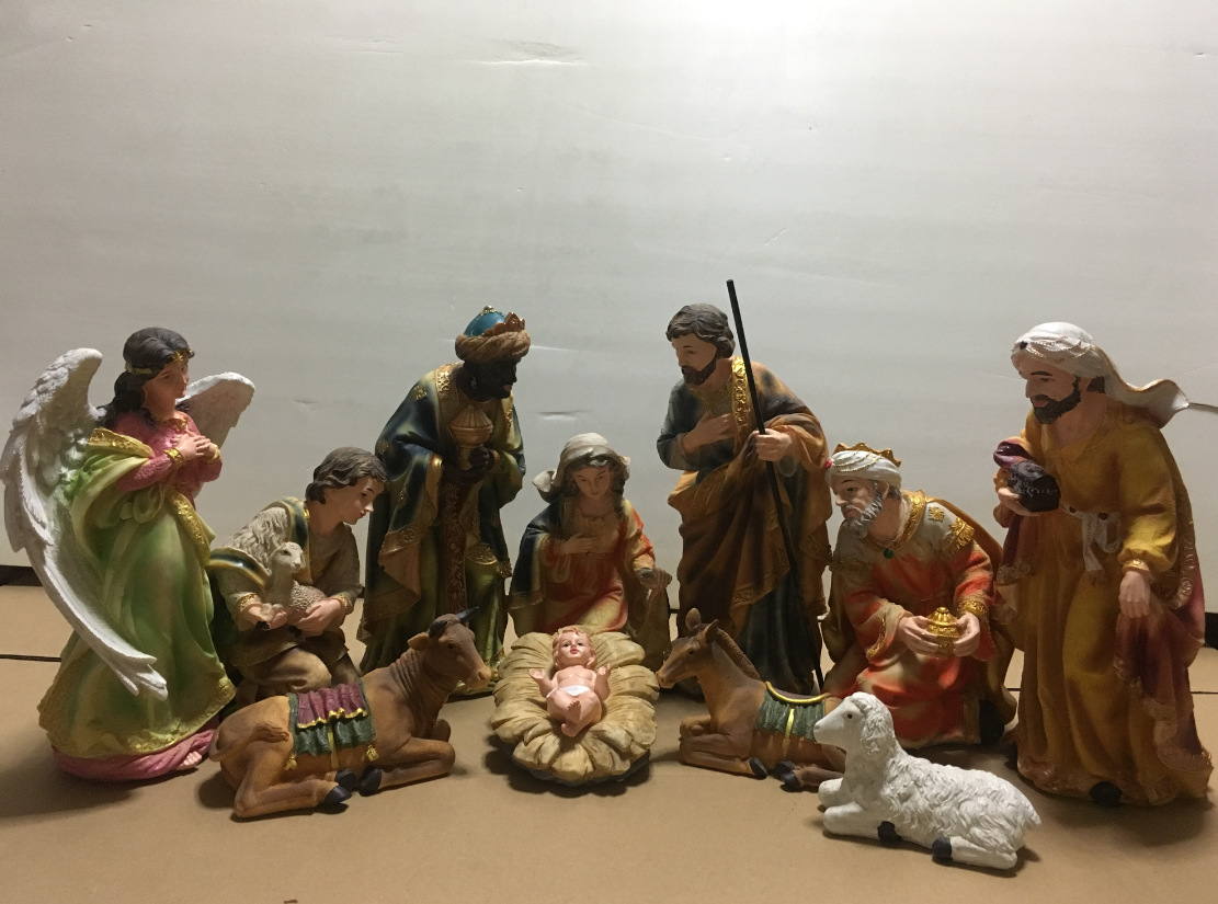 2019款欧式精品31.5厘米12件套圣诞节马槽组耶稣圣婴摆件主内礼品