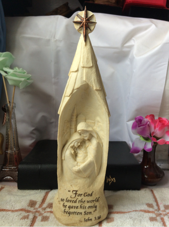 欧式家居精品圣诞节礼品白冷古堡式耶稣诞生圣家雕塑圣像摆件