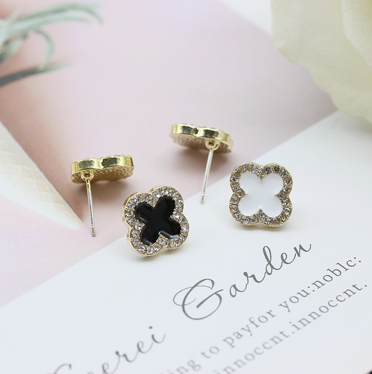 925银针 梅花形满钻耳钉女 日韩版镶嵌超闪锆石耳环典雅气质 耳饰