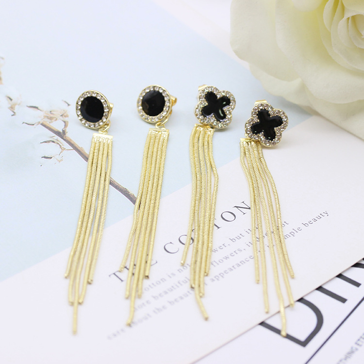 S925银针韩版耳饰四叶草梅花三角流苏圆形滴油耳环女夜市地摊新款