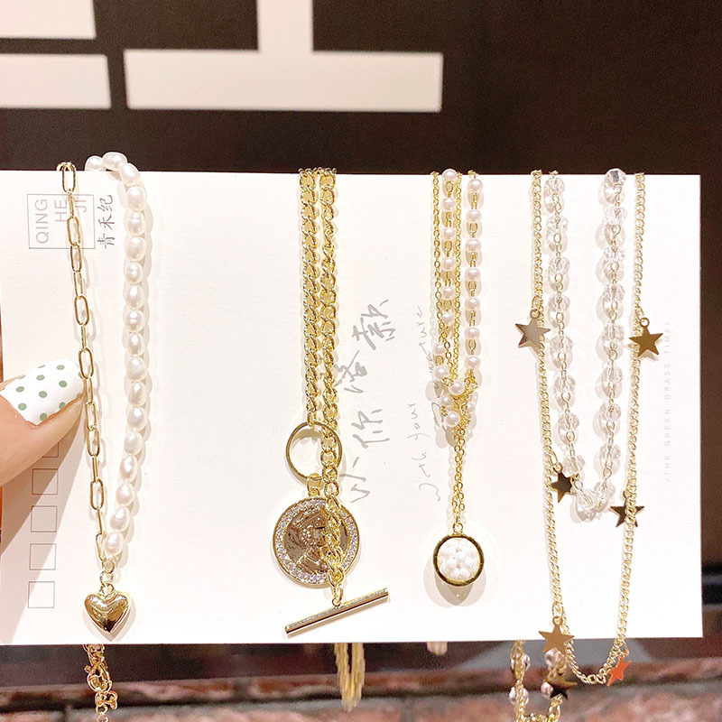 新款项链珍珠爱心人头圆片时尚东大门韩国星星长款爆款ins女批发