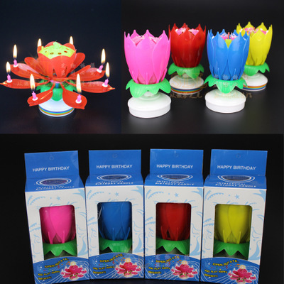 holiday party supplies lotus music candle double-layer flowering birthday cake flat rotating electronic lotus candle