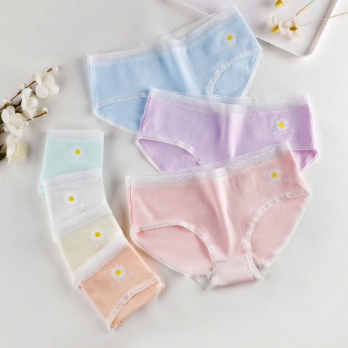 New Women‘s Underwear Summer Breathable Fresh Daisy Cotton Crotch Girls Mid-Low Waist Briefs Yi Beiqi