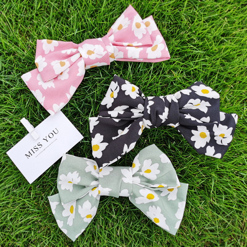 韩国新款布艺小雏菊蝴蝶结发夹小花顶夹弹簧夹韩版头饰横夹盘发卡
