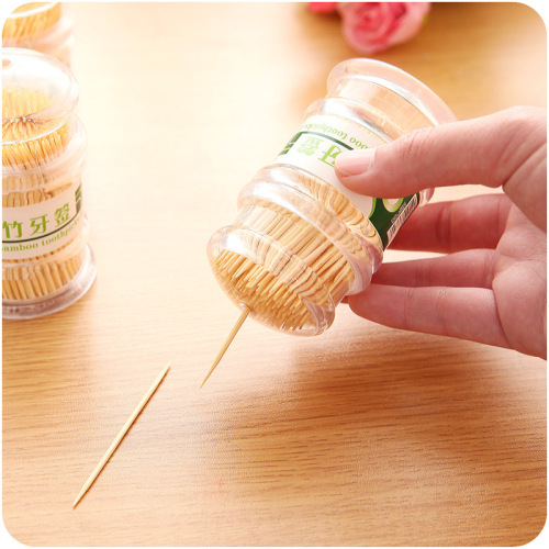 Natural Bamboo Household Restaurant Bamboo Toothpick Box Cylindrical Portable Disposable Two-Head Environmental Protection Toothpick Barrel
