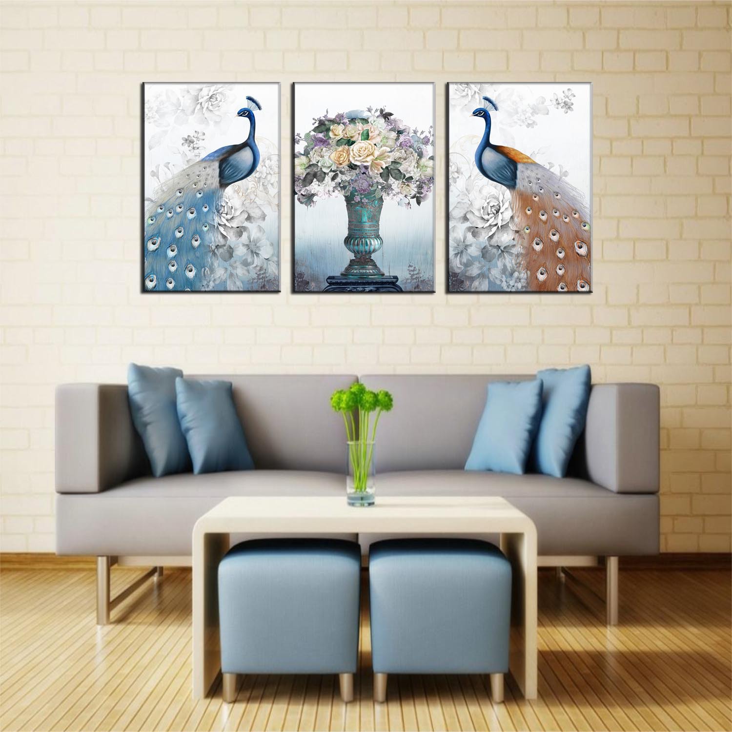 现代简约孔雀花瓶装饰画客厅挂画餐厅酒店墙壁画床头画三联和单联