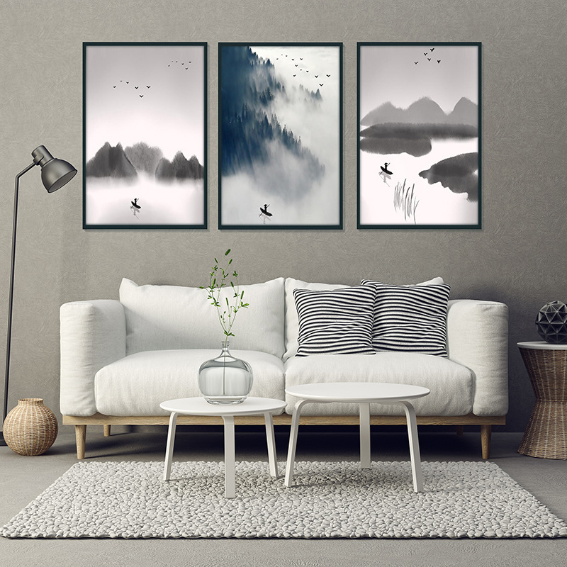 厂家直销现代简约山水风景挂画装饰画客厅挂画餐厅酒店墙壁画三联