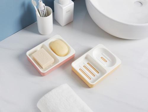 Double-Grid Plastic Soap Box Home Bathroom Good Helper Double-Layer Leak-Proof Plastic Soap Dish Two-Grid HL-1305