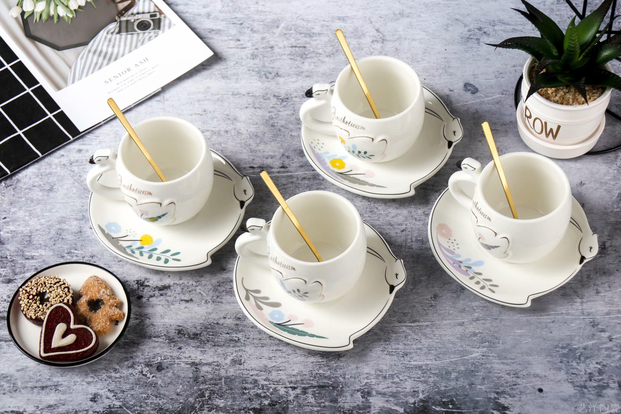 浮雕天鹅陶瓷杯碟时尚咖啡杯水杯