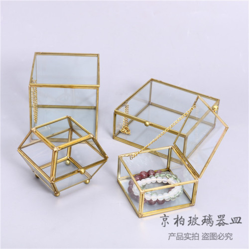 Small Glass Box with Lid Vintage Jewelry Box European Exquisite Hairpin Ear Studs Earring Ring Jewelry Storage Box