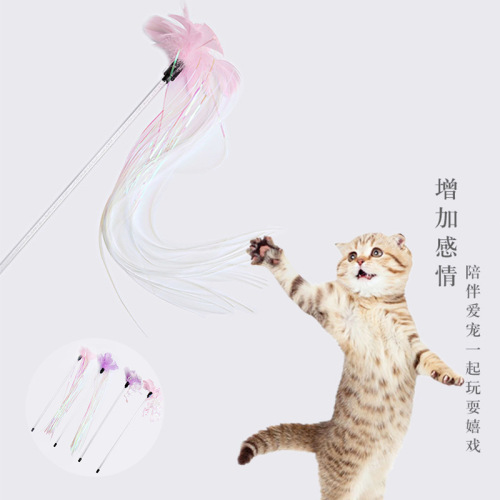 Pet Cat Toy Spike Roll Feather Funny Cat Stick Interactive Play Pet Products Factory Spot Wholesale Cross-Border 