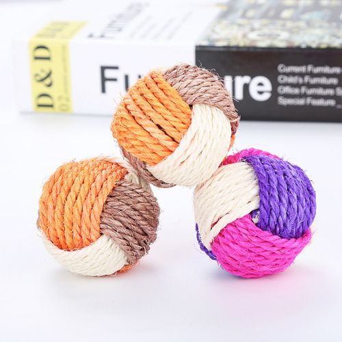 Pet Supplies Cat Toy Three-Color Collection Sisal Ball Interactive Play Factory Spot Cross-Border Wholesale