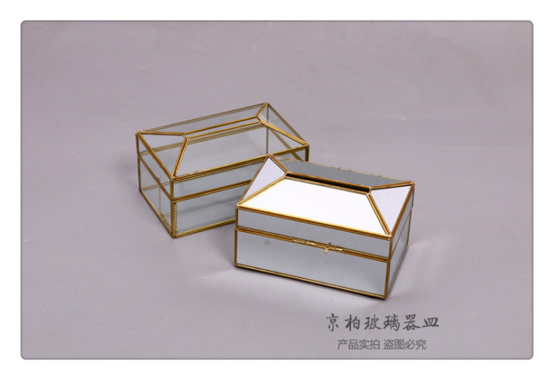 北欧创意轻奢玻璃黄铜纸巾盒客厅样板间镜面抽纸盒桌面收纳盒摆件详情5
