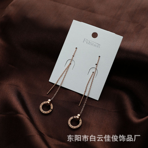 2020 Roman Ear Line Long Tassel Titanium Steel earrings Women‘s Letters Circle Earrings Elegant All-Match Gifts