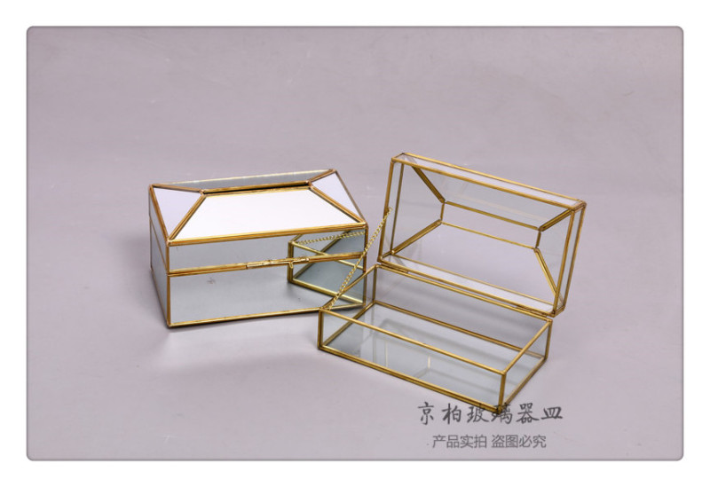 北欧创意轻奢玻璃黄铜纸巾盒客厅样板间镜面抽纸盒桌面收纳盒摆件详情6