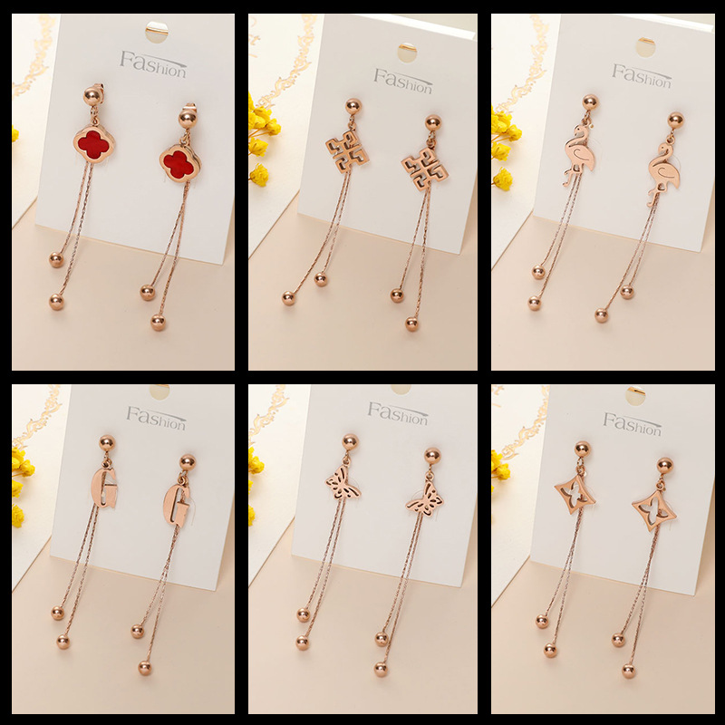 四叶草流苏耳环2020年韩版气质长款耳坠钛钢饰品女士耳链加工定制