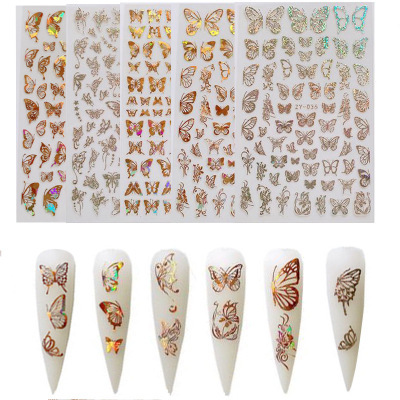 nail stickers simulation thin butterfly stickers laser gold and silver butterfly stickers with gilding butterfly stickers