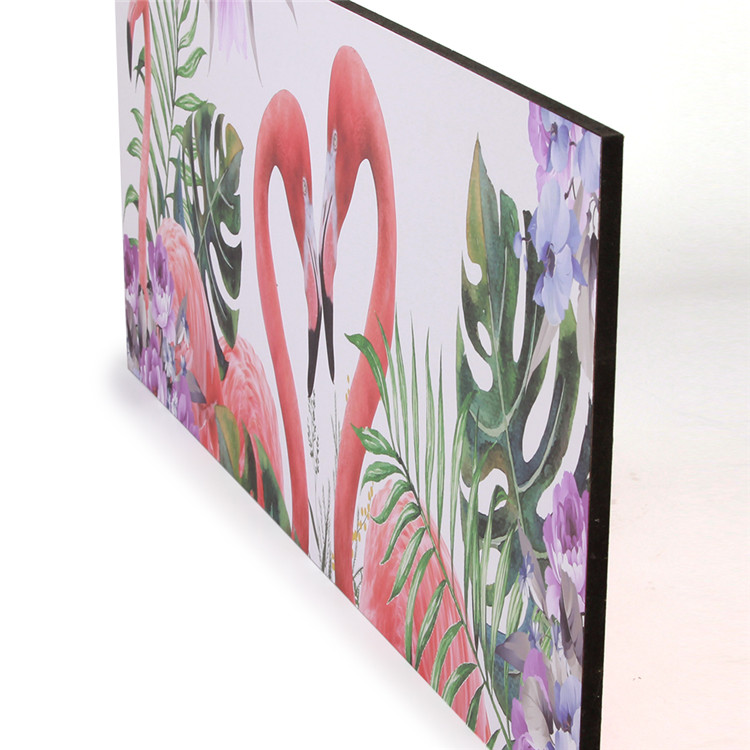 无框画床头挂画木板挂画火烈鸟绿叶北欧风格