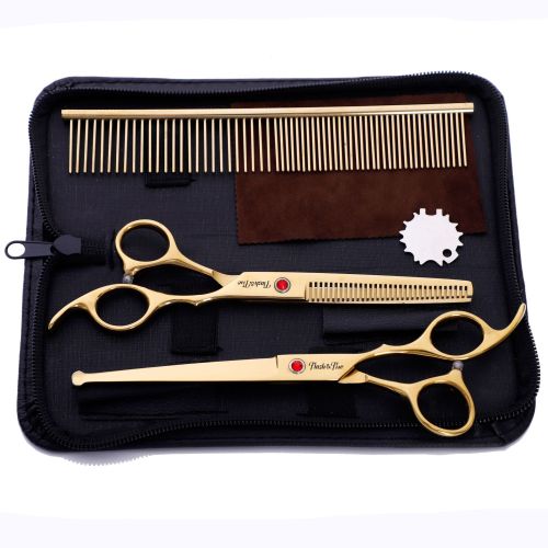 Gold round Head Pet Hair Scissors Straight Scissors Tooth Scissors 7.0 Inch pet Beauty and Finishing Safety Scissors Set 