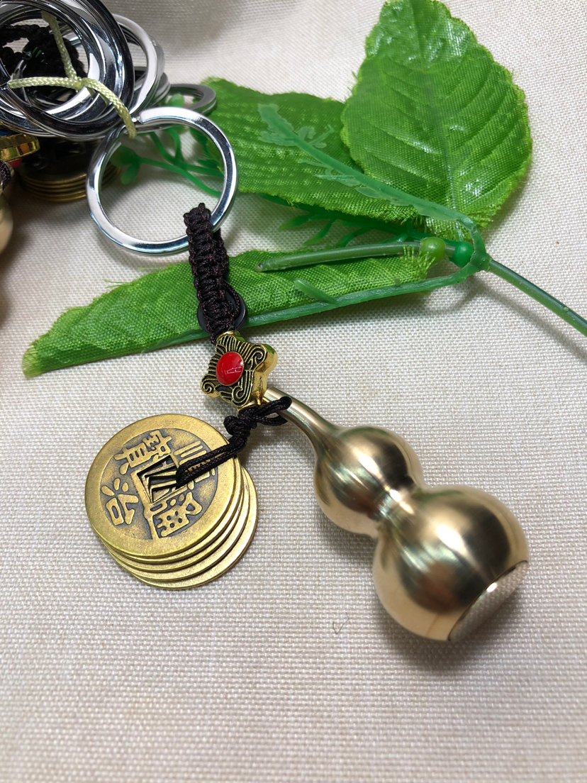 纯铜葫芦加五帝钱钥匙扣佛珠手链饰品礼品