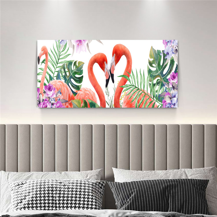 无框画床头挂画木板挂画火烈鸟绿叶北欧风格