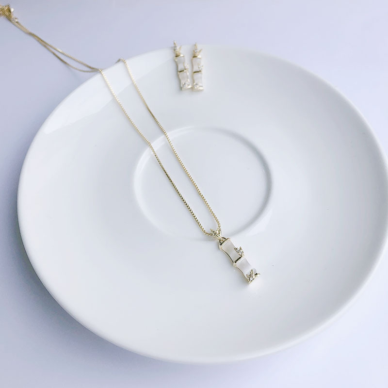 新款竹子首饰套装项链耳环爆款猫眼石爆款银针高级防过敏女批发