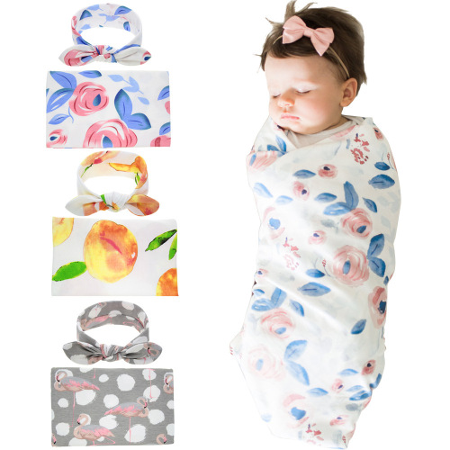 Swaddling Large Flower Wrap Towel Factory Foreign Trade Hot Selling Baby wrapped Cloth Rabbit Ears Set Baby Wrapped Blanket 