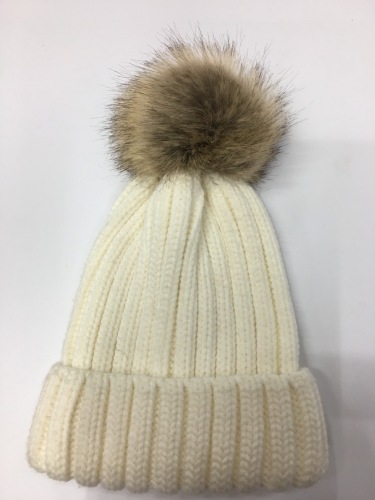 factory direct sales winter korean casual warm big fur ball knitted hat thickened straight wool hat