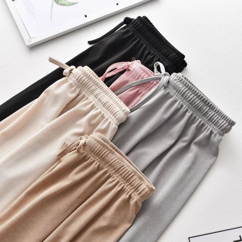 factory direct ice silk wide-leg pants for women 2020 spring/summer autumn new simple lace-up high waist loose casual pants