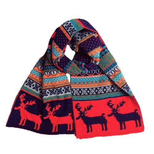 Self-Produced and Self-Sold Autumn and Winter Japanese and Korean Christmas Double-Sided Thickened Warm Deer Women‘s Scarf Couple Knitted Wool Men‘s Scarf