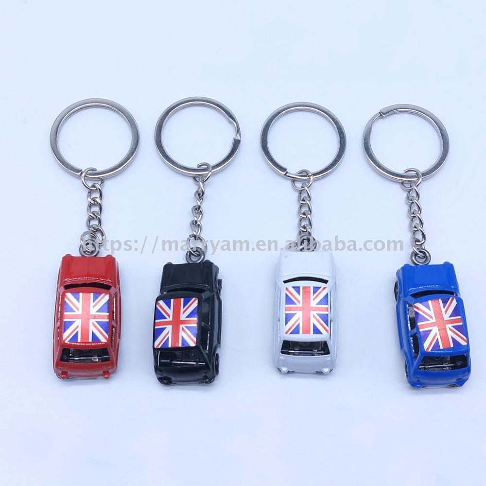 带国旗图案小汽车钥匙扣金属钥匙圈钥匙链汽车钥匙汽车改装配件