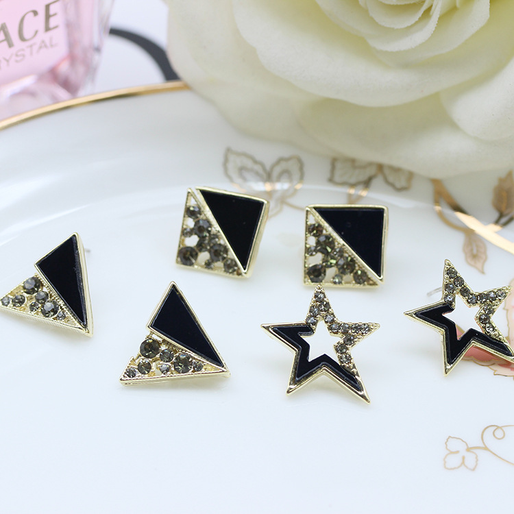 防过敏S925纯银针耳环合金板材黑色耳饰欧美2020新款饰品一件代发