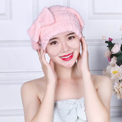 warp knitted pineapple plaid hair-drying cap adult cute bow thickened absorbent soft non-fading hair-drying cap