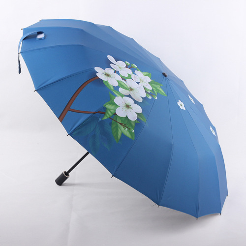 customized Three-Fold Umbrella 16-Bone Windproof High-End Umbrella Gift Umbrella Vinyl Sunscreen Foreign Trade Umbrella