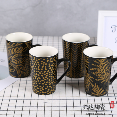 Yellow and Black Two-Color Pastoral Style Painted Decorative Ceramic Mug Couple Water Cup Coffee Cup Milk Cup Water Cup 5015