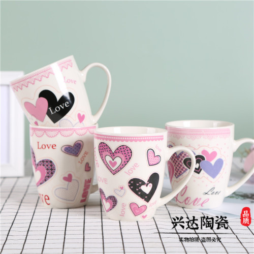 simple love mug couple ceramic water cup girl heart coffee cup milk cup household water cup series 2056
