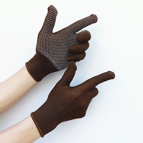 Wholesale Nylon 13-Pin Plastic Gloves Glue Dispensing Non-Slip Driving Thin Labor Protection Gardening Brown Green Dust-Free