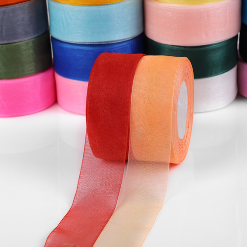 2.5cm color ribbon yarn strip mesh ribbon accessories gift packaging ribbon floral chiffon transparent yarn strip