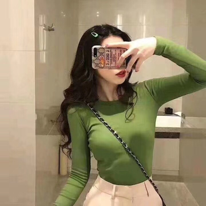 2020韩国东大门春秋百搭圆领打底衫莫代尔修身显瘦T恤圆领