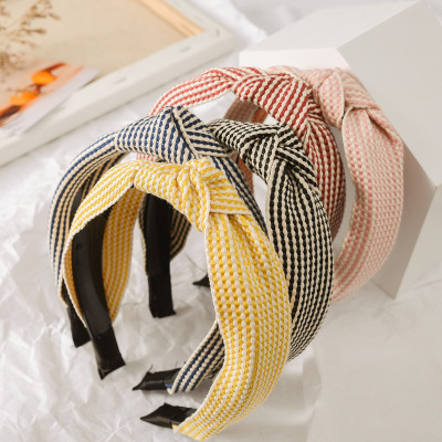 Korean version of the new simple cross-check hair band women wide version of the Crimped Knot Headband hair band wholesale