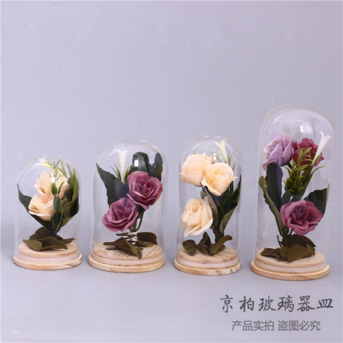 Eternal Flower glass Cover Rose Gift Box Artificial Flower Glass Cover Decoration Flowerpot and Flower Vase Birthday Gift for Girlfriend 