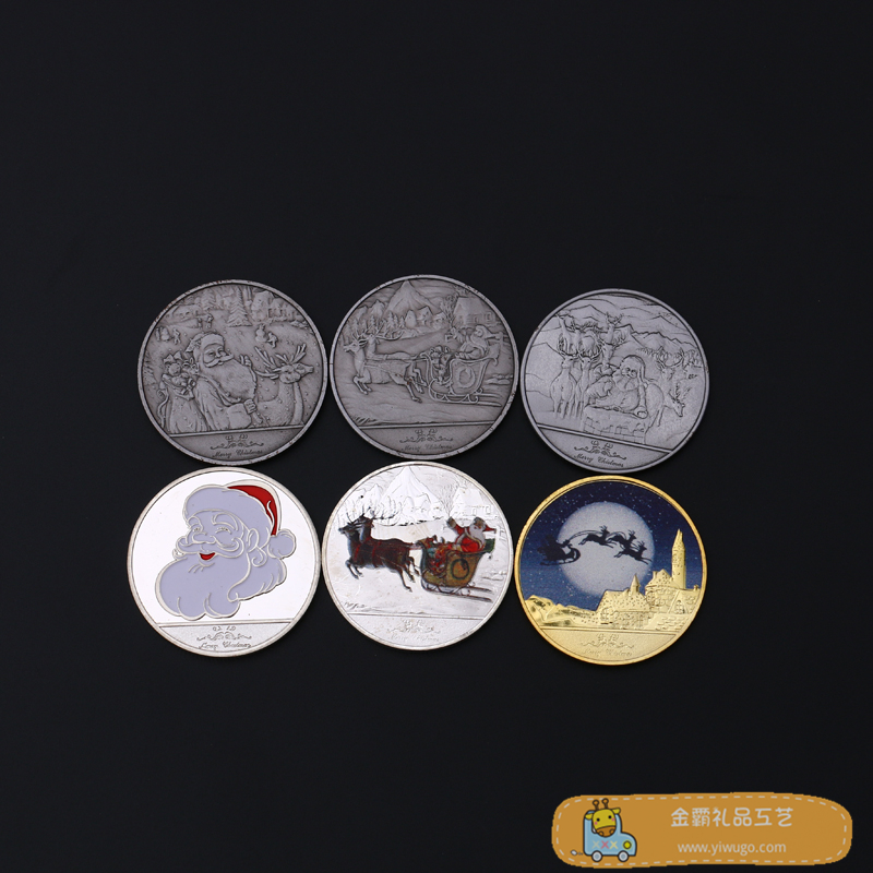 金霸礼品工艺出品 圣诞主题图案装饰圣诞节赠礼留念用银色纪念币